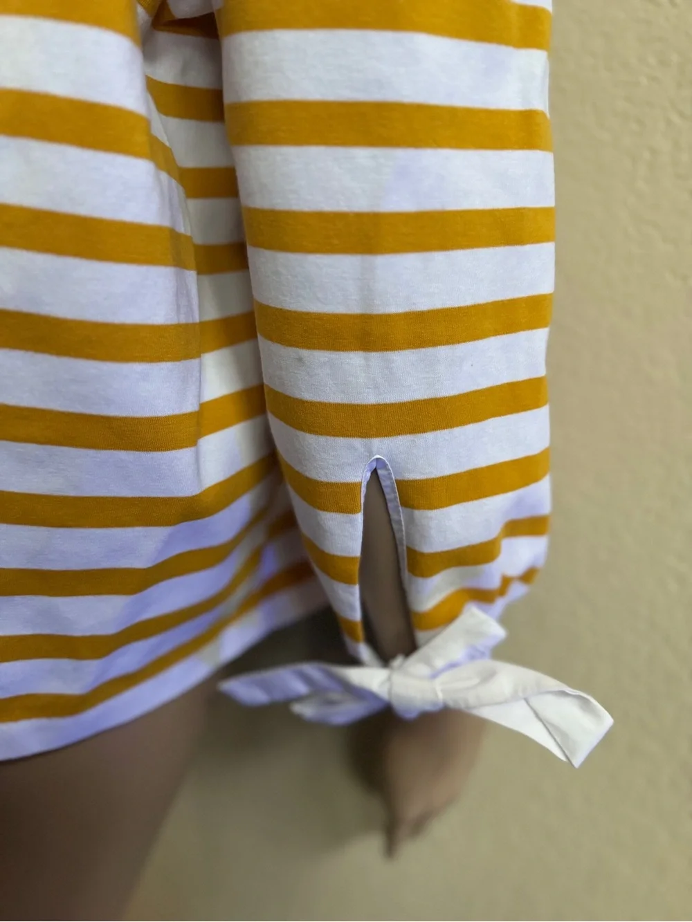 J. Crew Yellow and White Striped Off-Shoulder Top size large